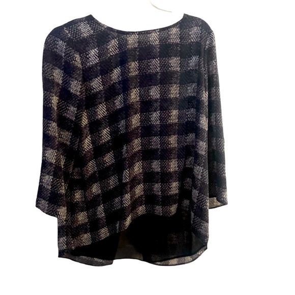 Artisan by Robin Barre gray/black plaid blouse with black chiffon underlay small - Picture 7 of 9